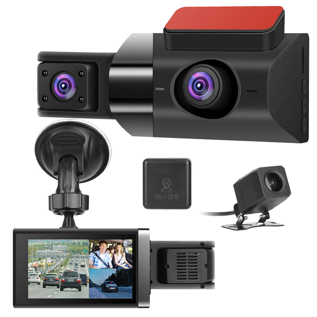 2K Voiture DVR 3 Channel Dash Cam Caméra enregistreur avec 140 degrés Angle GPS WiFi Nig