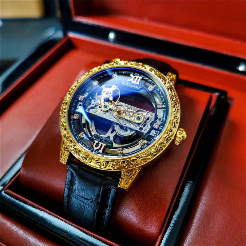 Montre mécanique automatique hommes double face Hollow étanche