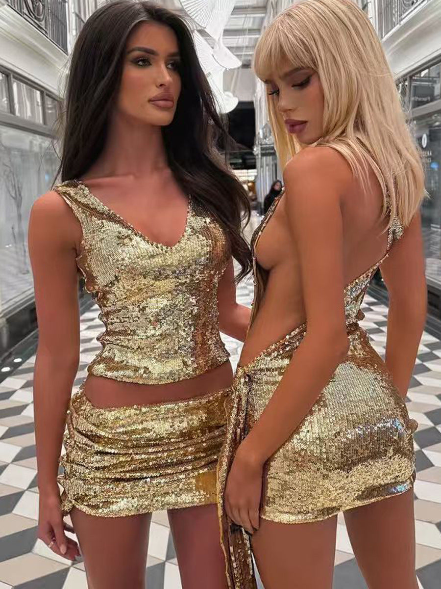 Robe pailletée sexy Bodycon sans dos Hip-hugging
