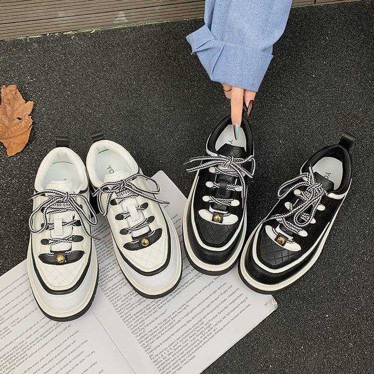 Noble Retro noir et blanc sneakers de bloc de couleur pour les femmes