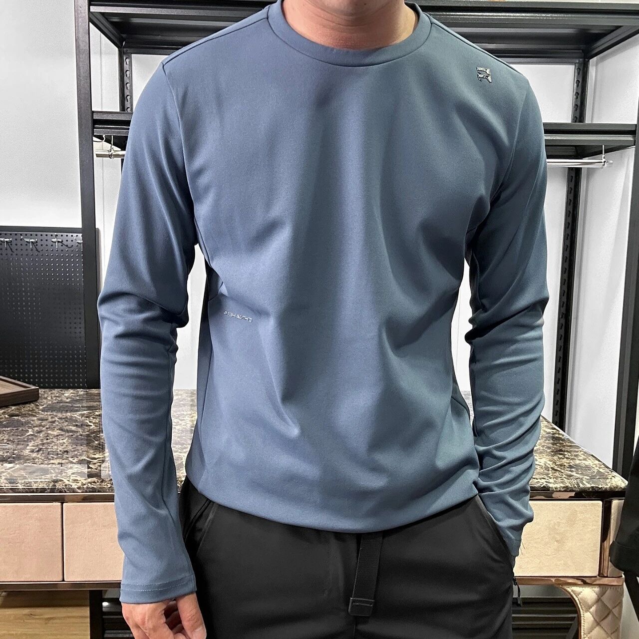 T-Shirt à manches longues et à sec rapide, cou d'équipage pour hommes
