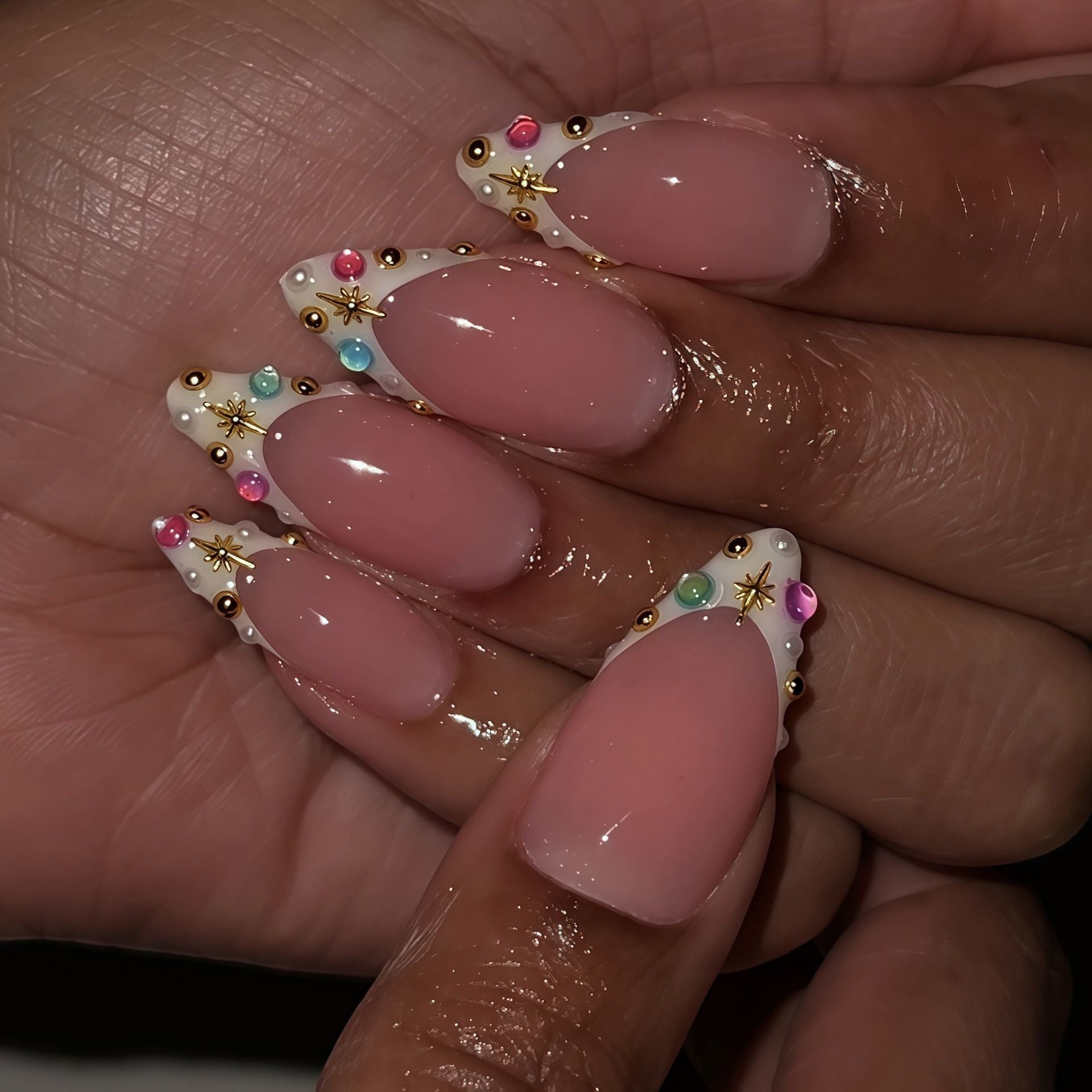 Set en carton de 24 ongles artificiels de sirène de perles colorés de style français