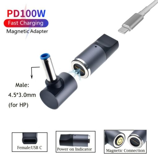 Connecteur de prise magnétique 100W Type C USB C à 4.5x3.0mm Dc Power Jack Chargeur d'ordinateur portable Convertisseur