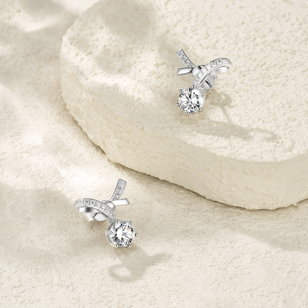 S925 Boucles d'oreilles Sterling Silver Bowknot Stud