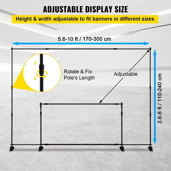 10x8 Ft Support de fond réglable avec sac à main - robuste pour la fête