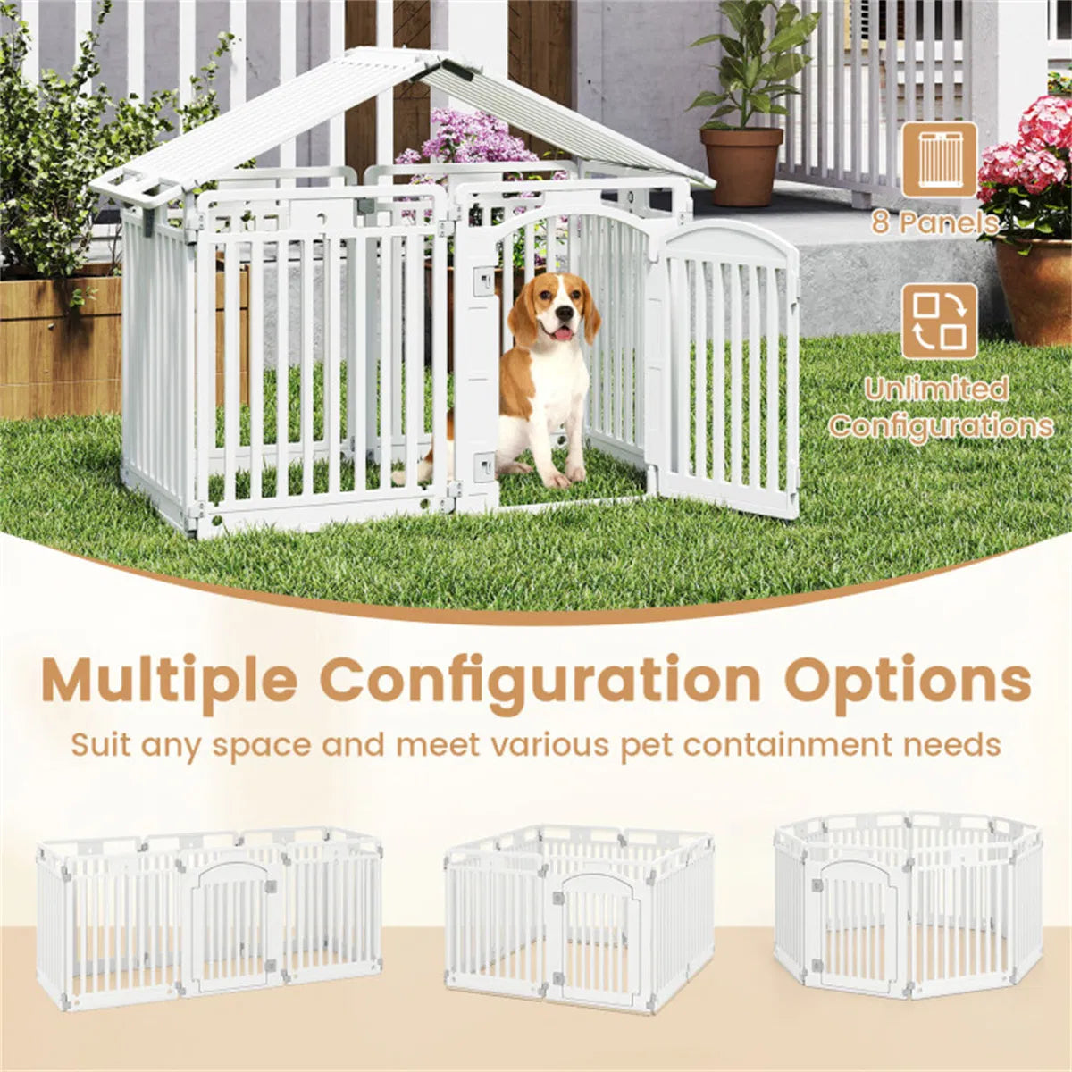 8-Panel HDPE Pet Fence (White) - Configurations multiples (Octagon/Square/house)