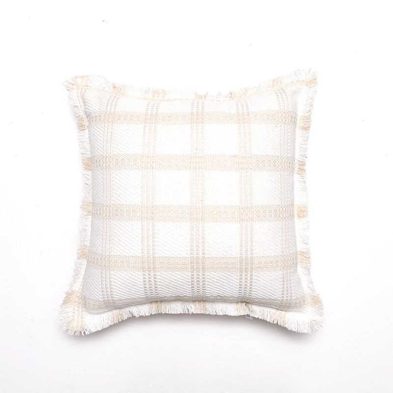 Couvercle d'oreiller à grille en polyester-cotton de style Chanel avec garniture en tassel