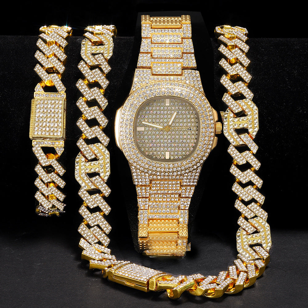Hip-hop hommes et femmes plein collier de montre diamant