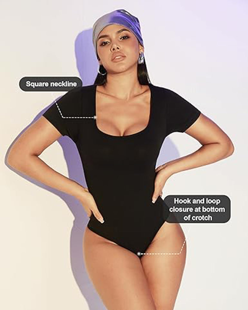 Sans couture Cou carré Combinaison pour femmes Tummy Control Short Sleeve String Shapewear Slim Fi