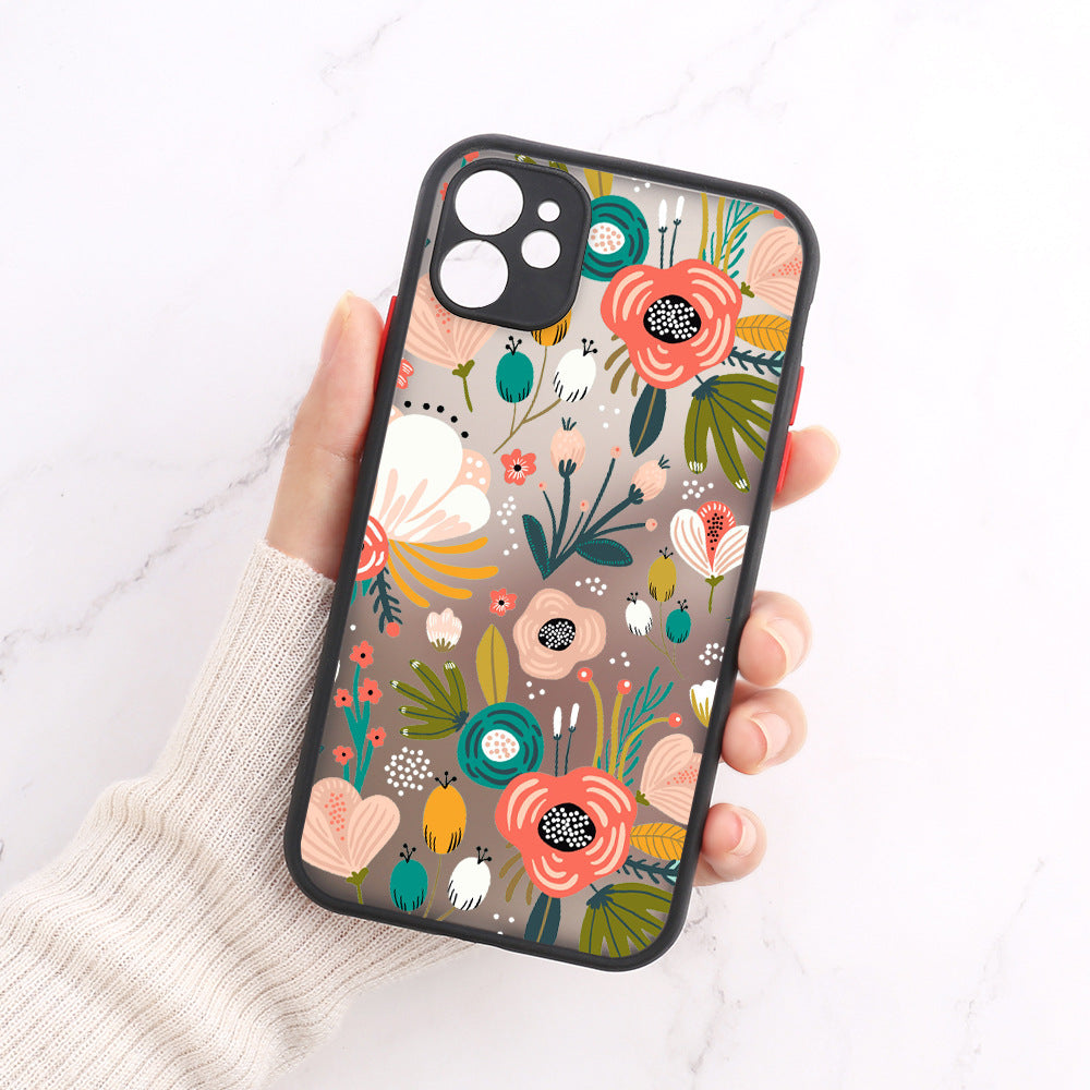 Flower Anti Drop Black Skin Feel Phone Case