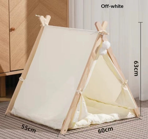 Tente de chat de chat amovible et lavable toile rayée Bois massif