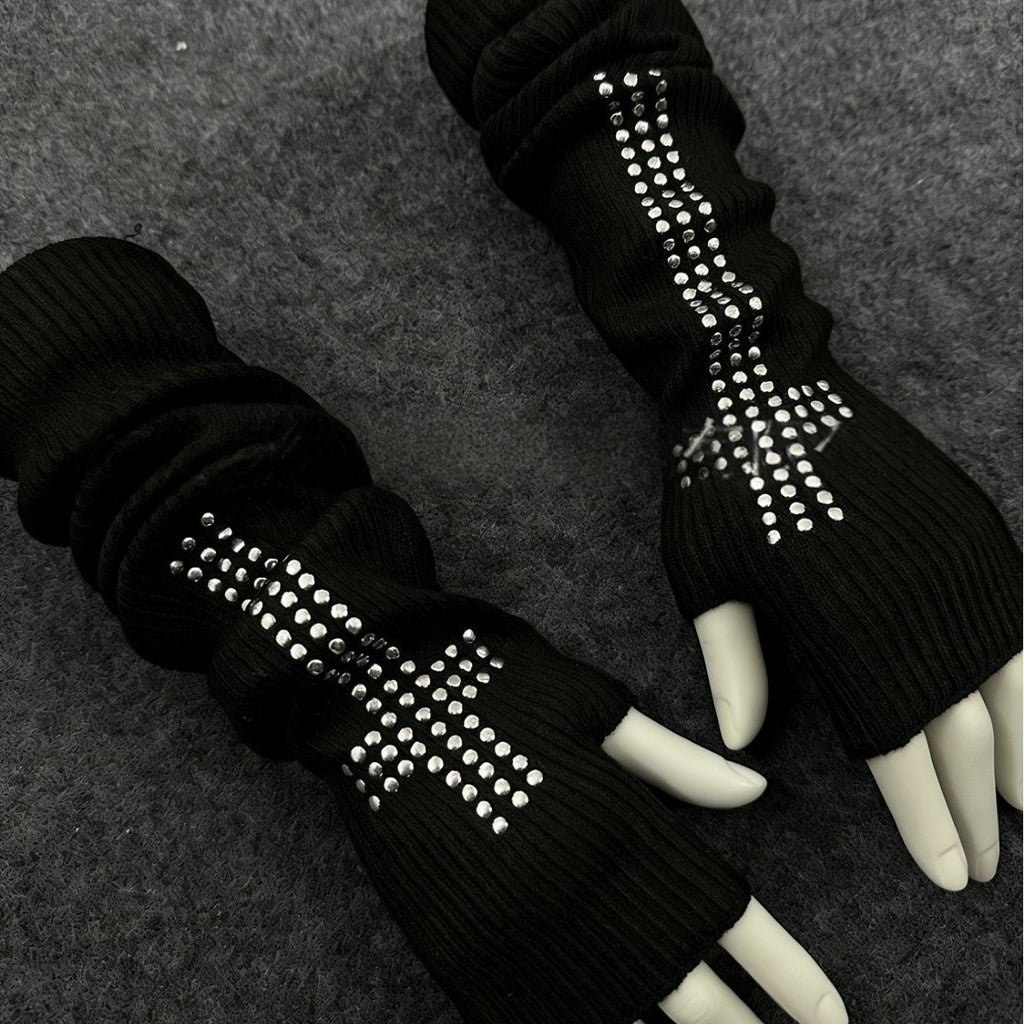 Gants sans doigts à perle croisée tricotée Arm Warmers Bandes-tête Chapeaux et Acces Tiestrendy