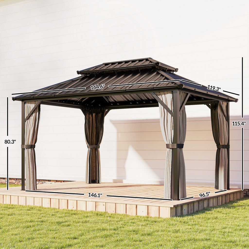 10 x 14 Gazebo à toit rigide avec double toit en acier galvanisé