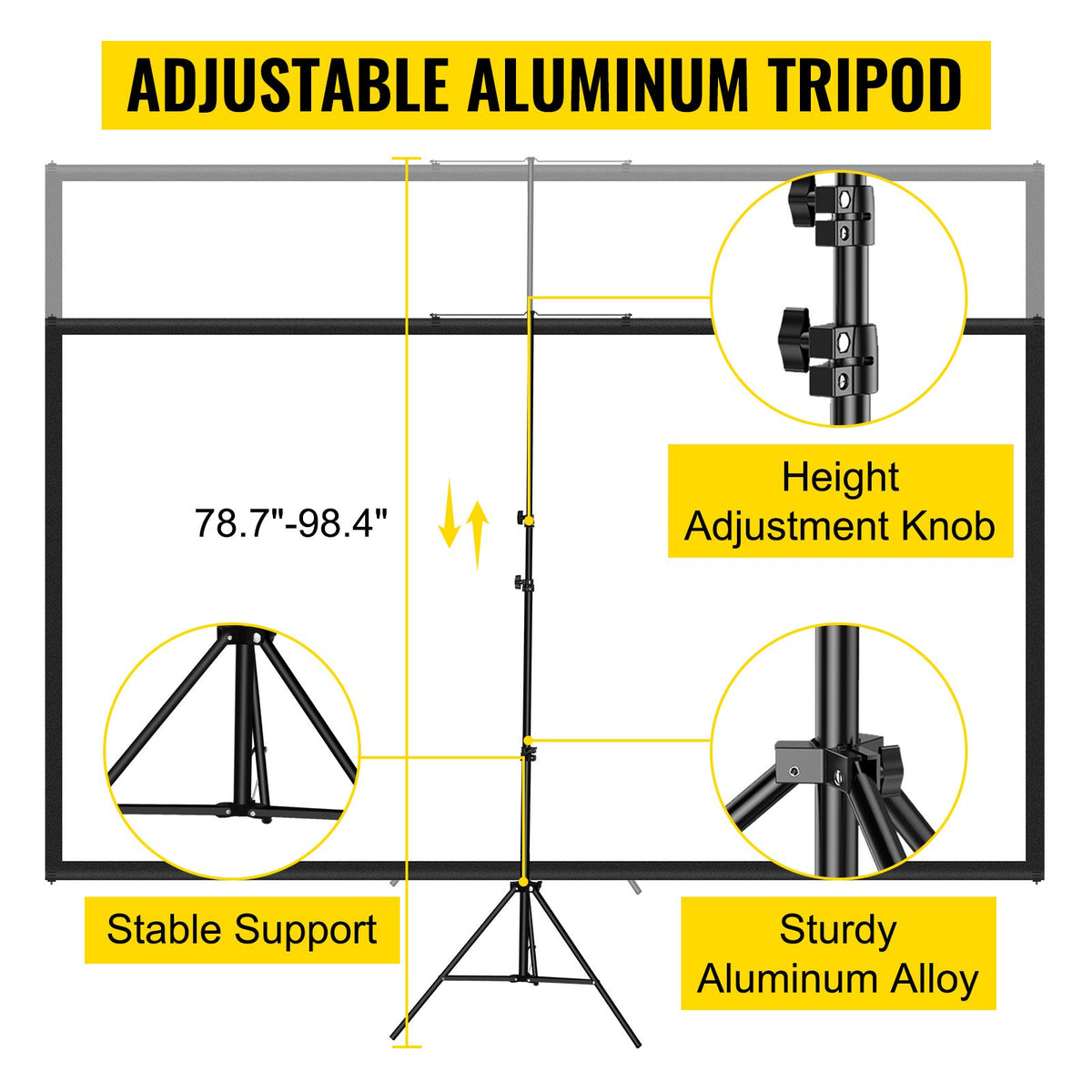 Tripod Projector Screen with Stand 100-inch 16:9 4K HD Projection Screen Stand Wrinkle-Free