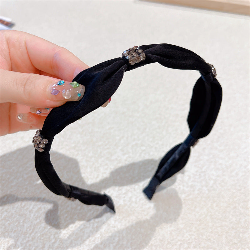 Bande de cheveux haut de gamme en tissu de soie avec des Strass et un nœud Bow