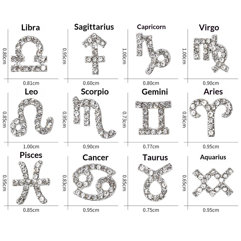 12 Stickers Filigrane Zodiac Art Accessoires Alliage Strass 3D pour Decorat de Nail Bricolage