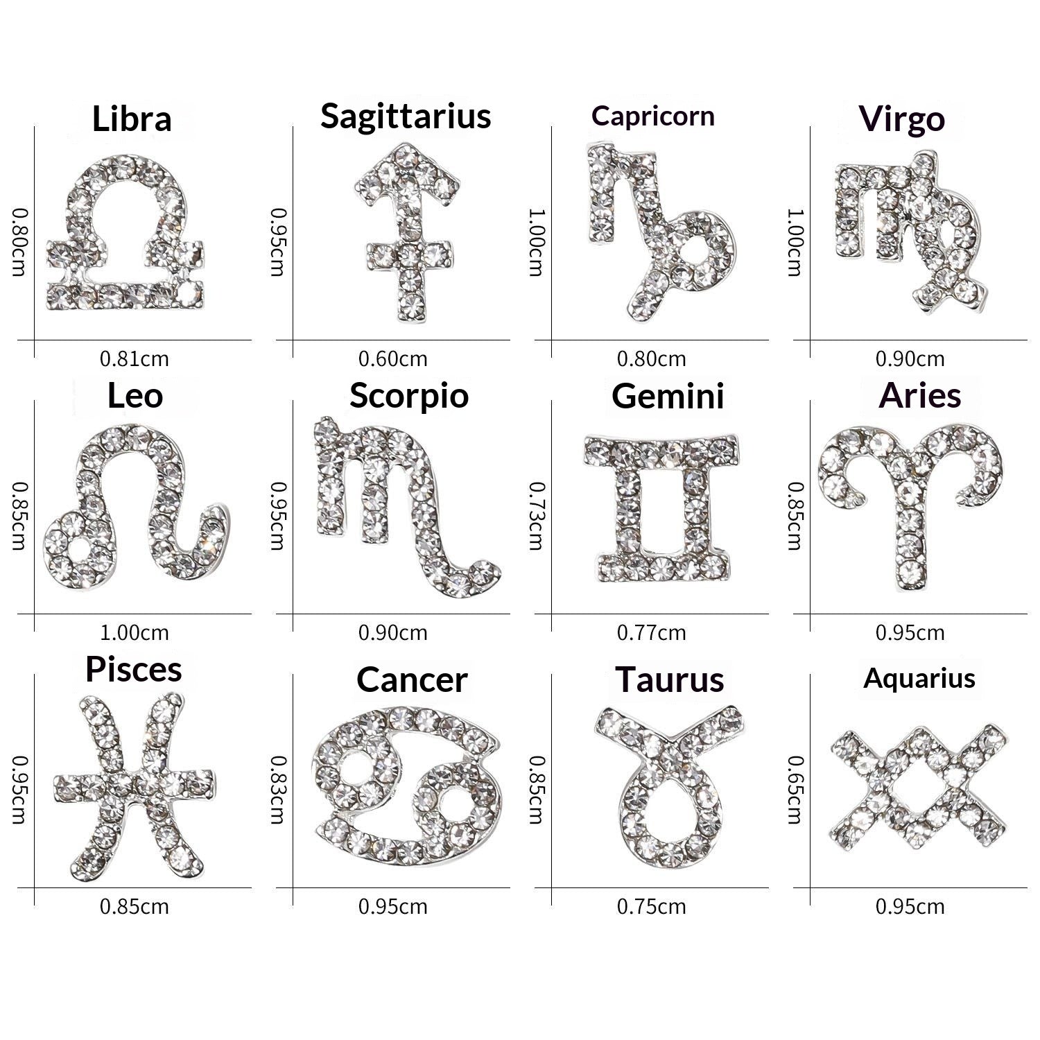12 Stickers Filigrane Zodiac Art Accessoires Alliage Strass 3D pour Decorat de Nail Bricolage