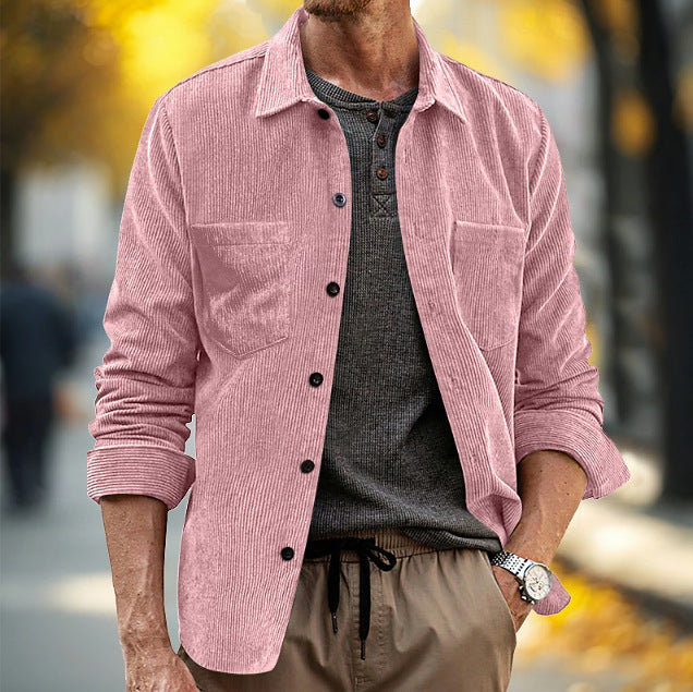 Homme Corduroy manches longues Casual Pocket Lapel Veste chemise