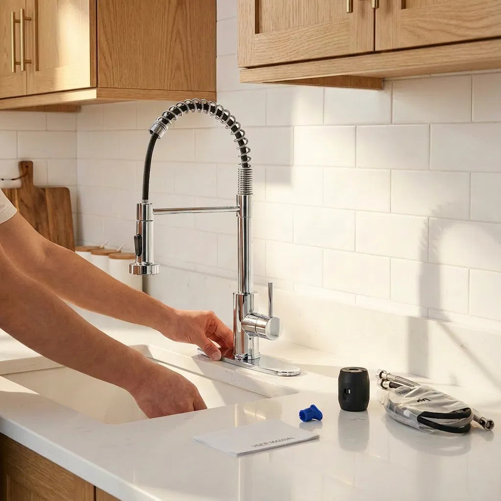 Robinet de cuisine avec pulvérisateur pulvérisateur industriel 1 poignée 1 trou ou 3 trous Robinet pour ferme