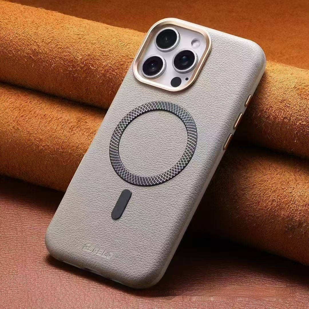 Triangle Shield Magnétique Suction Téléphone Case 15 Business All-inclusive Drop-resistant Leath