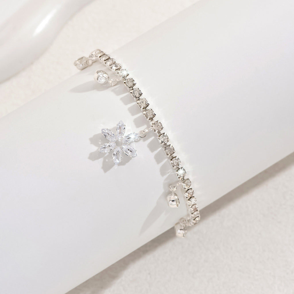 Style coréen doux cristal Zircon pendentif fleur Anklet Fashionable Beach Vacation Style W