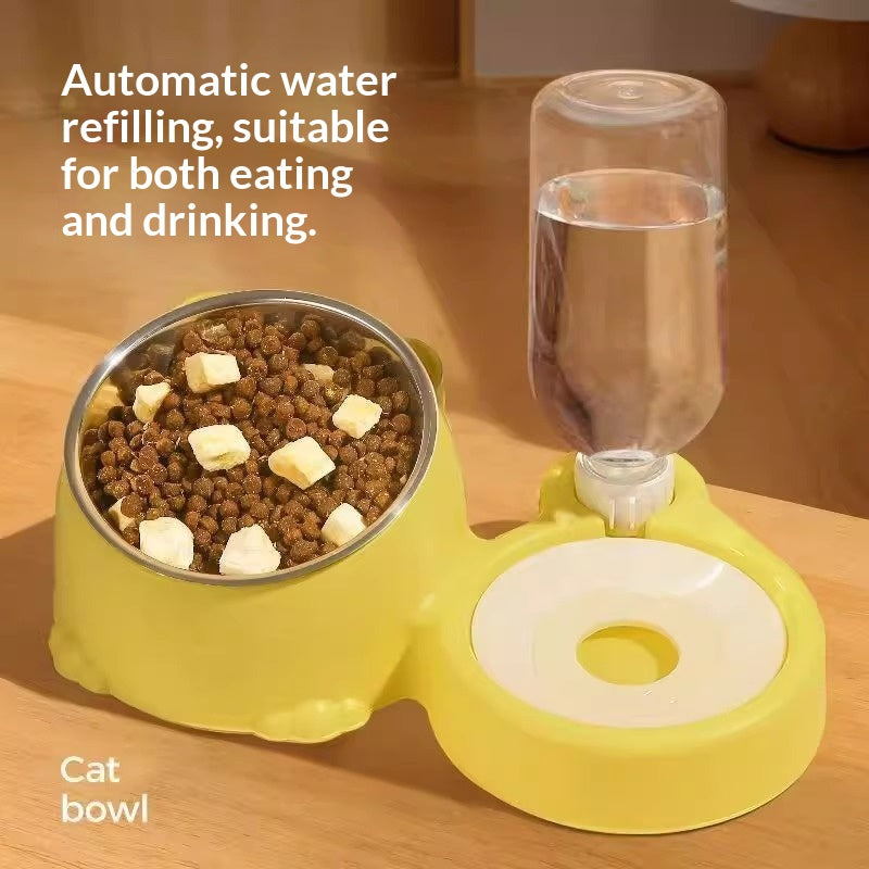 Pet Double Bowl Anti-Tip Cute Steel Food Bowl