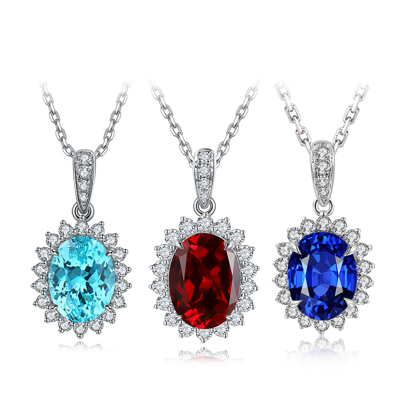 S925 Collier de pierre gemme en argent 2.4g créé par le laboratoire