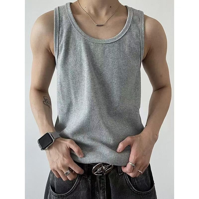 Haut de réservoir à côtes de style américain gris pour hommes