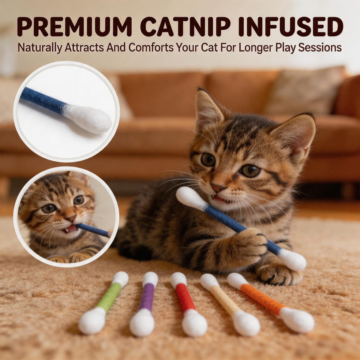 6-Pack Cotton Swab Cat Toys with Catnip