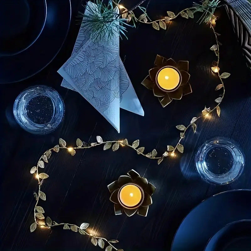 Led Simulation Or et Argent Feuilles de couleur Chaîne d'éclairage Rattan Décoration