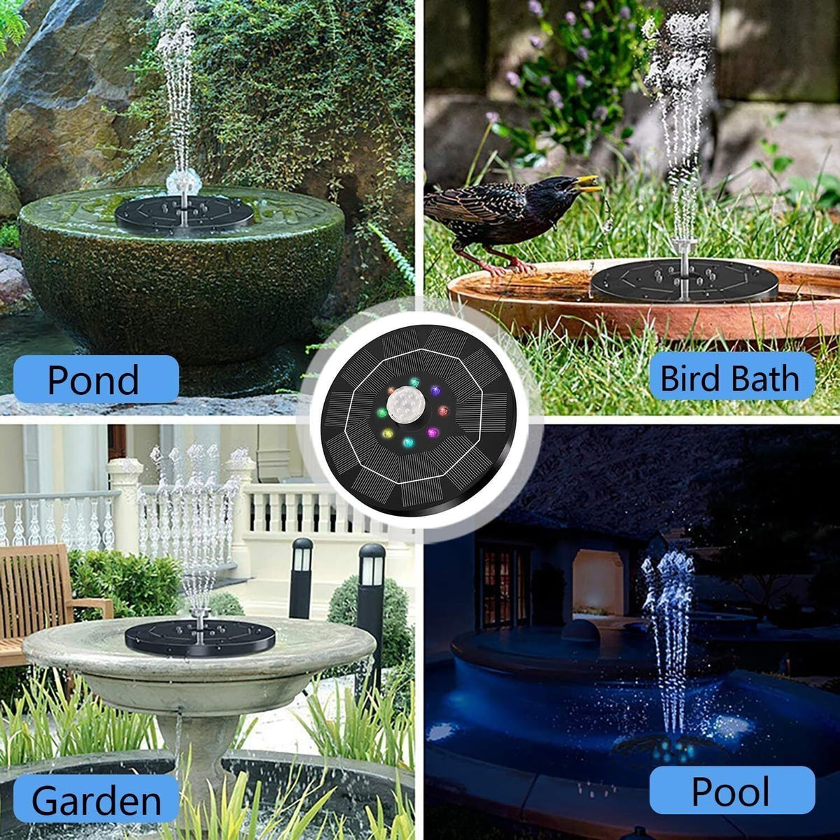 8LED Solar Powered Fountain Water Feature Pump Garden Pool Pond Aquarium