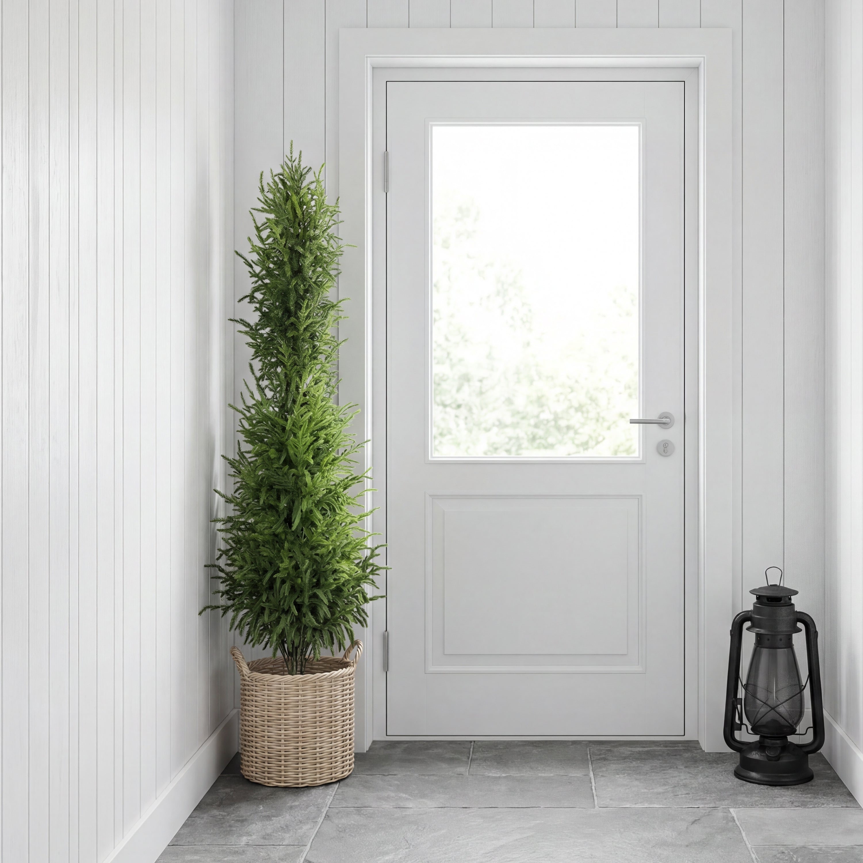 5' Arbre artificiel de pin véritable tactile avec pot en plastique noir