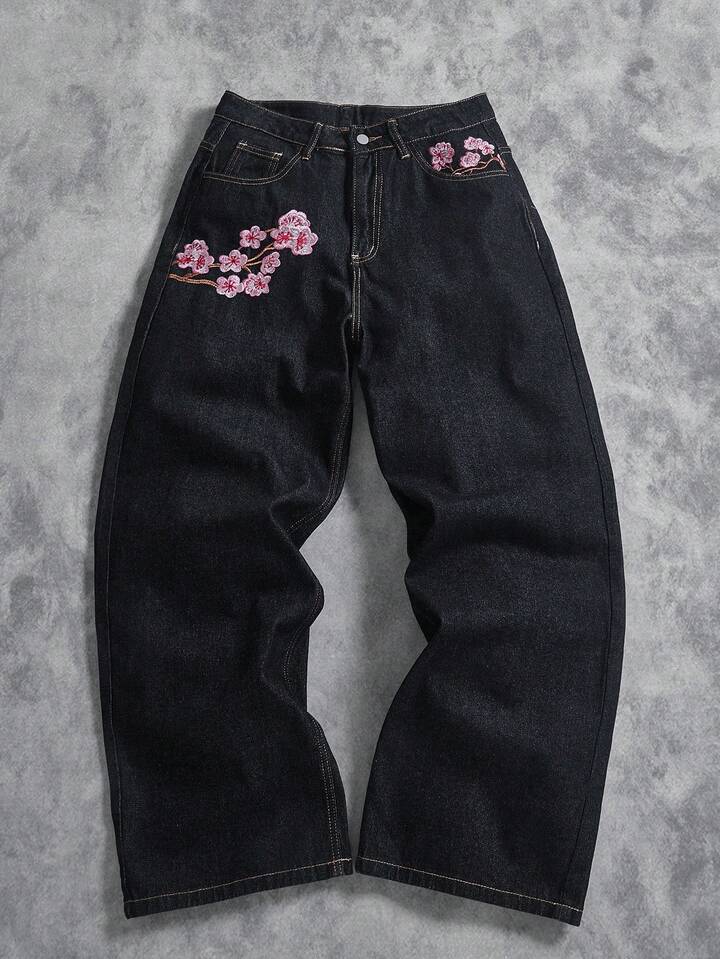 Vintage Jeans denim brodés à cerise-blossom