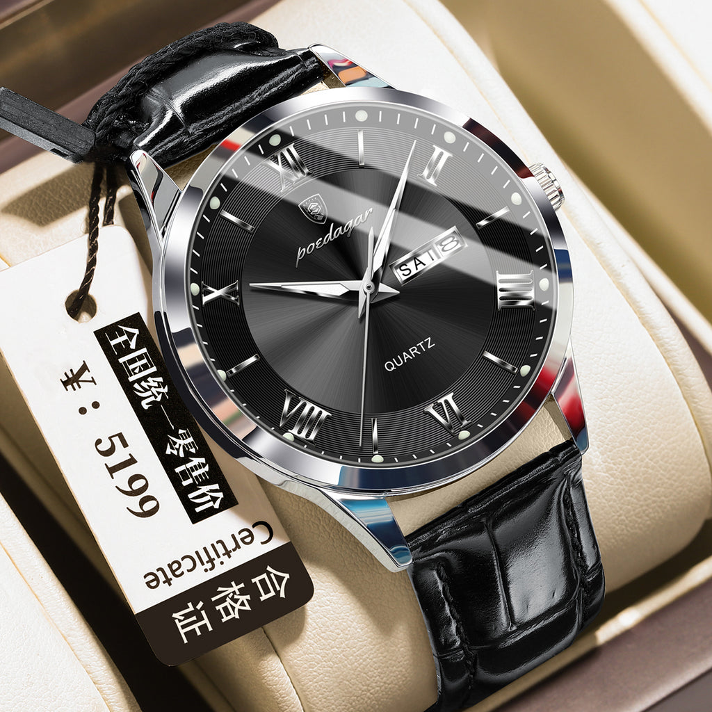 Homme occasionnel lumineux double calendrier montre étanche