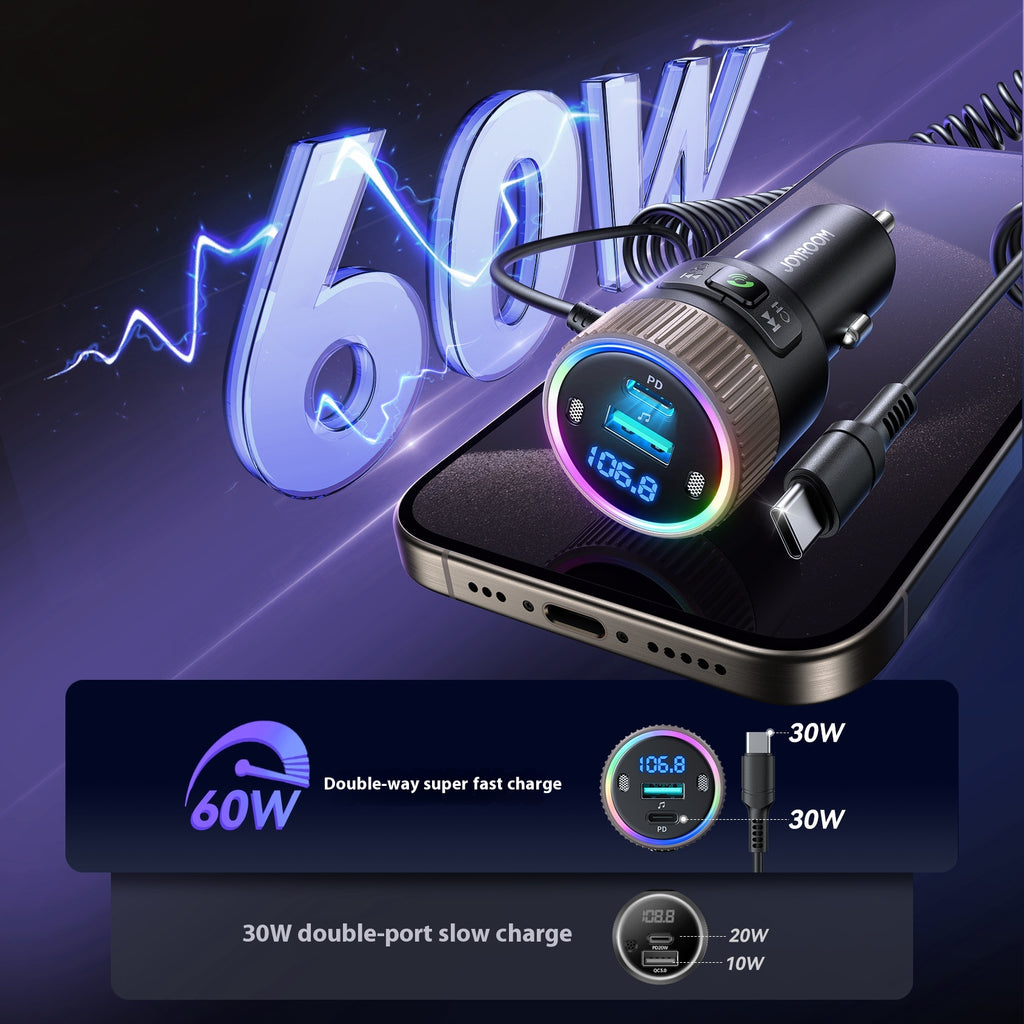 60W Fast Car Phone Charger with Spring C Cable