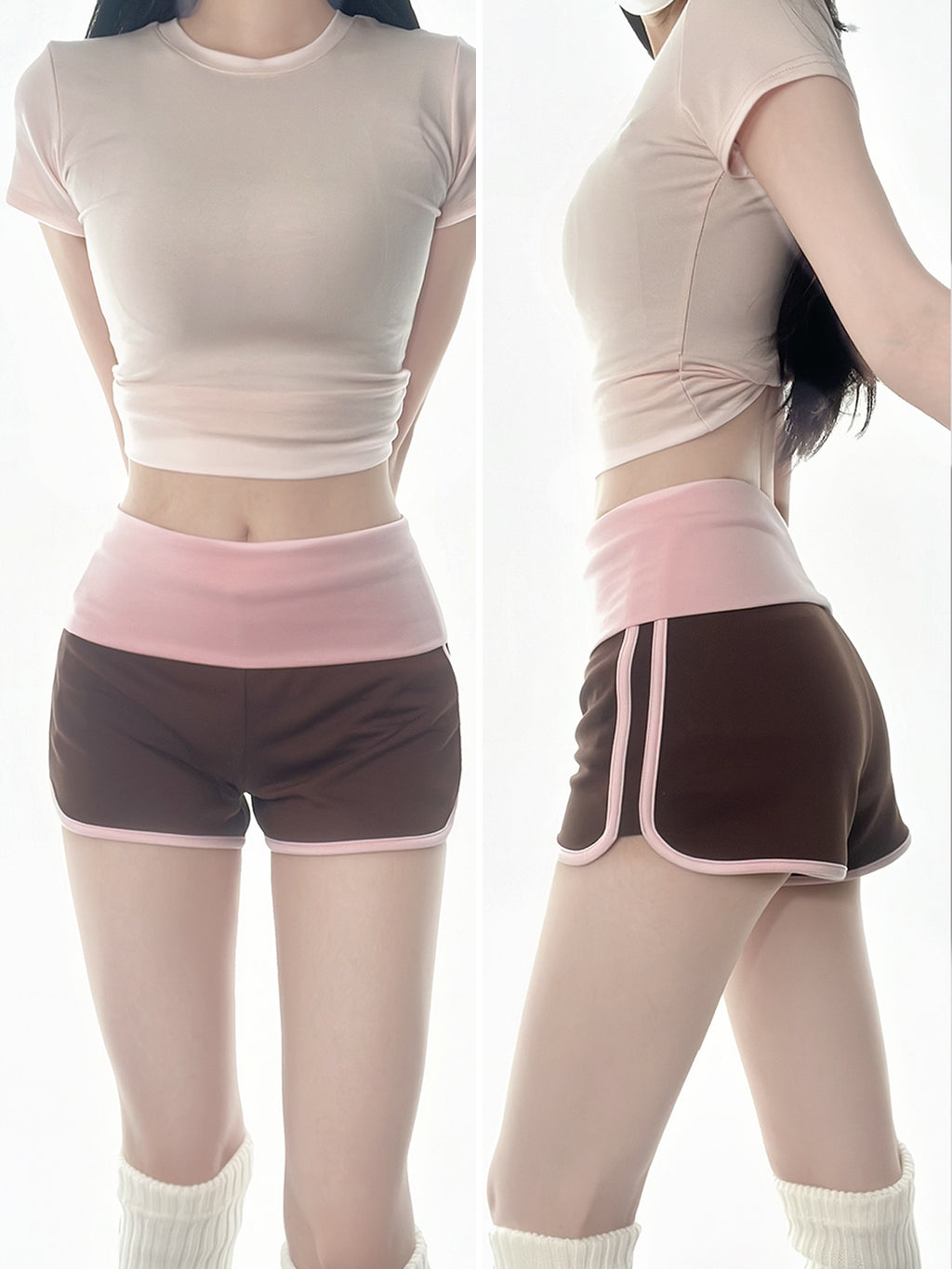 Shorts de sport pour femmes en couleur rose et café