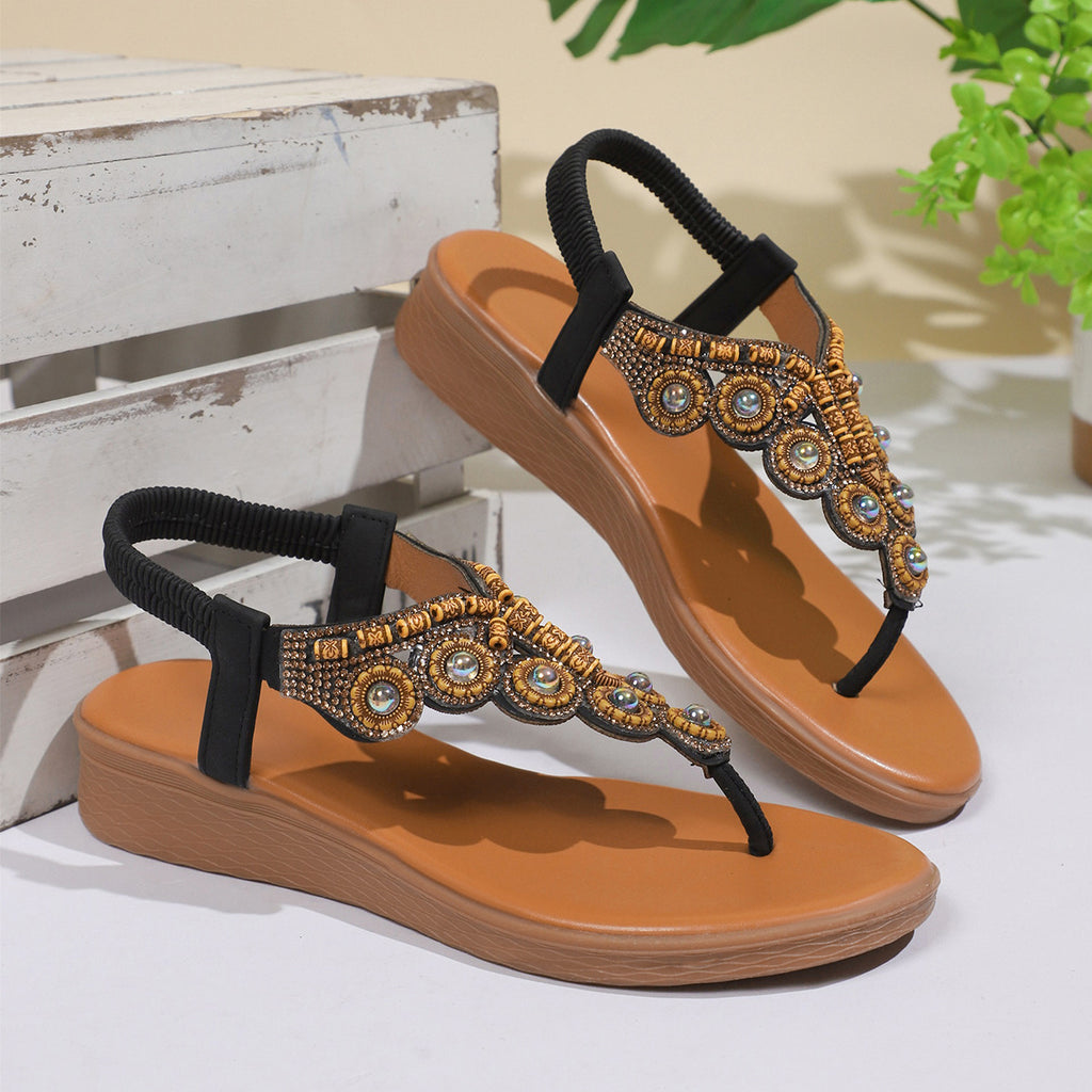 Flip-flops de style bohème avec boucles en Strass perles Design élastique