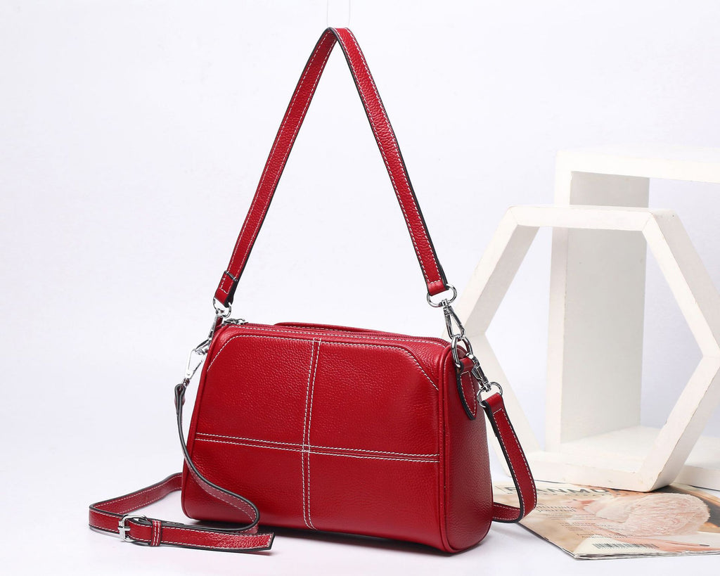 Sac à épaule et à croix en cuir pleine fleur pour femmes
