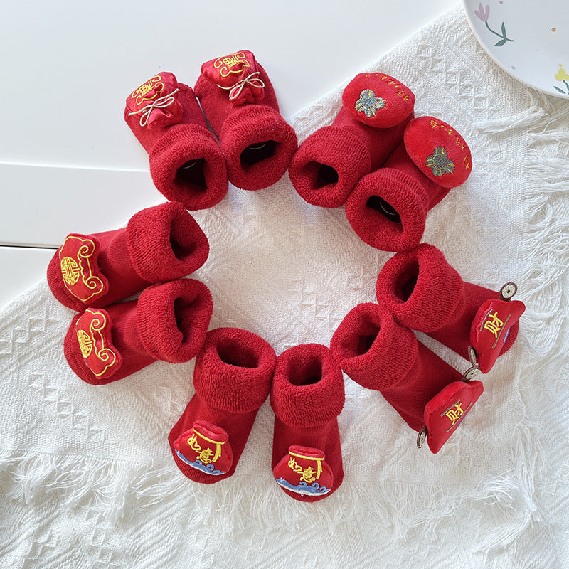 Bébé Hiver Grand Rouge Terry Chaussettes de sol antidérapantes
