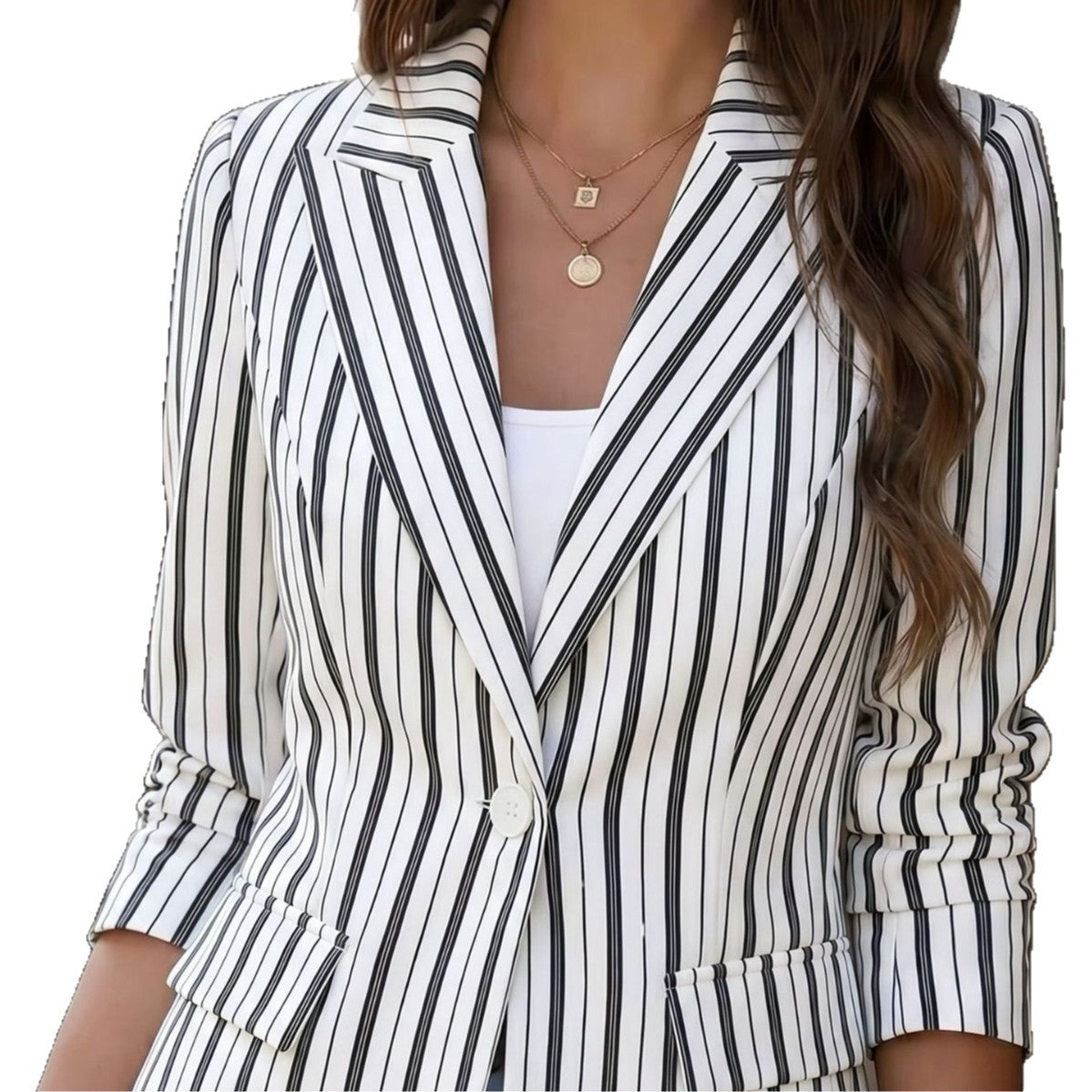 Femmes Blazer à manches longues rayé noir et blanc