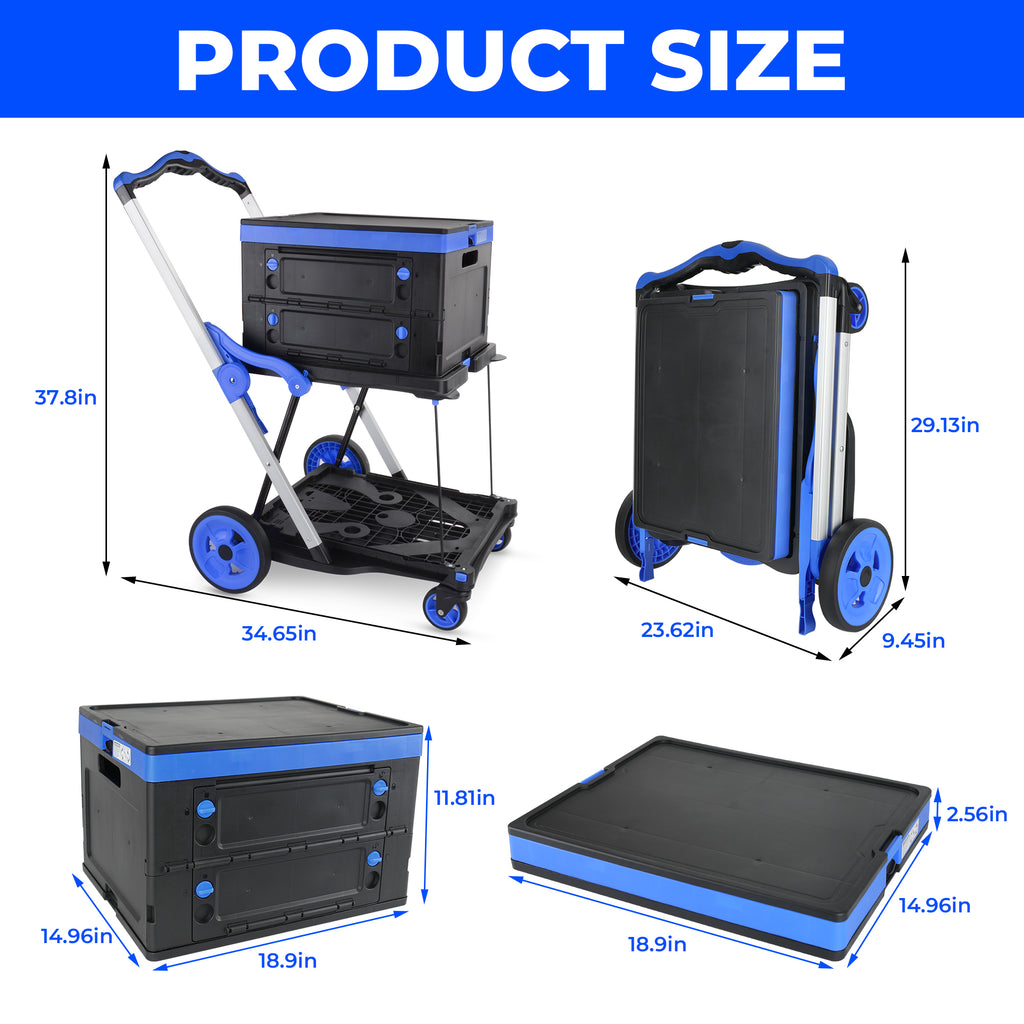 Chariot pliant 2-Tier Multi-Utilisation Fonctionnel Chariots Collapsibles Shopping Chariot avec Roues Sh