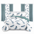 Couche de lit et jeu de rideaux en plume bleue 9 pièces