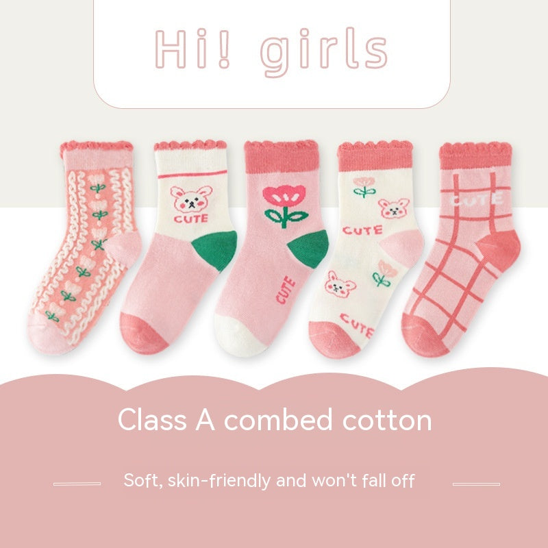 Chaussettes pour enfants Printemps et Automne mince Longueur mi-calf Couleur solide Chaussettes en coton
