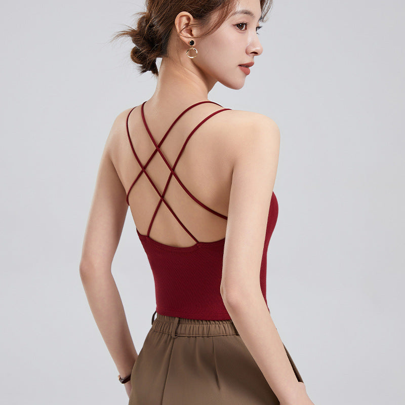 Été Sexy Chaud étourdissant Cross back Sheer sanglé Back beauté Camisole