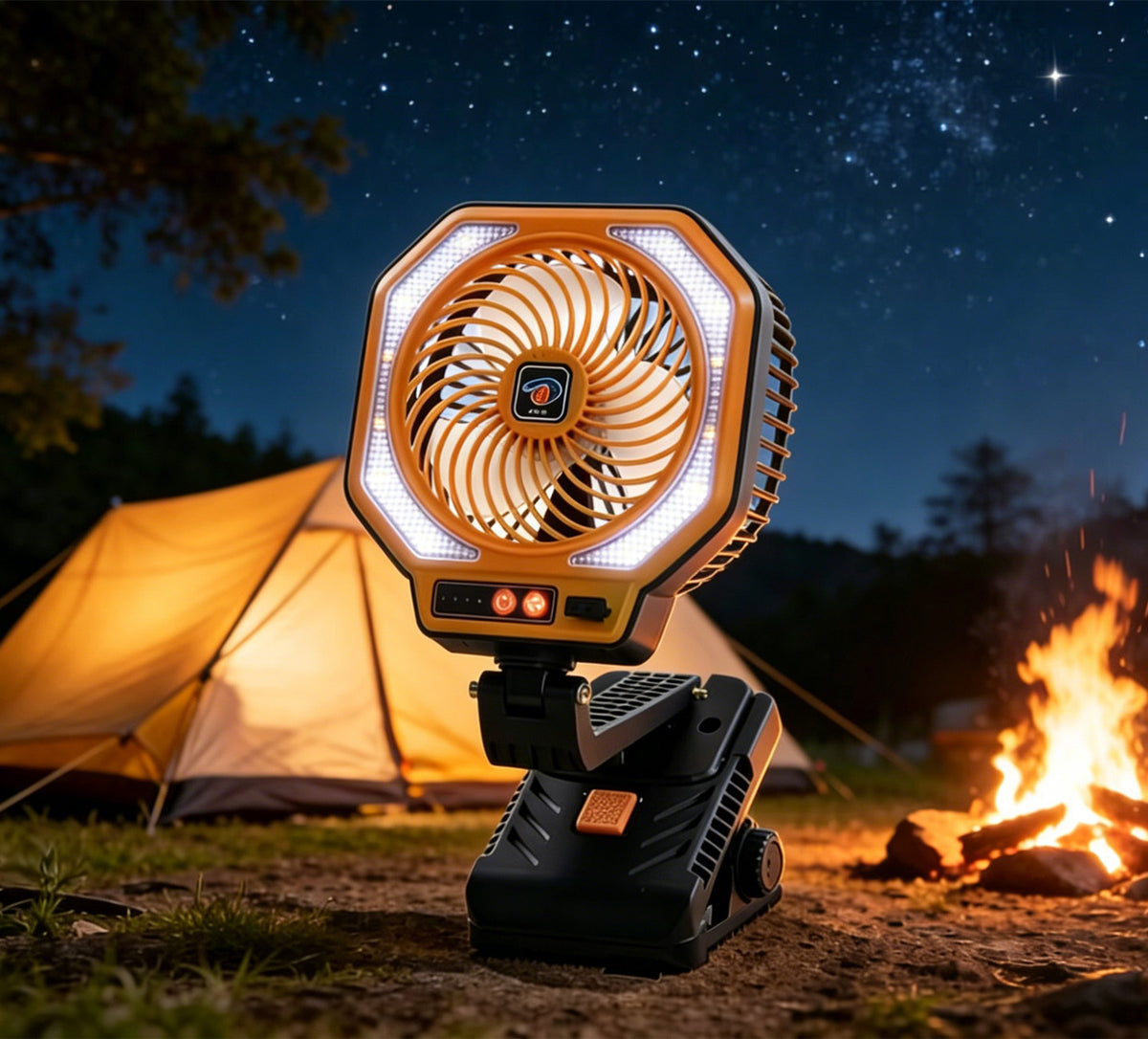 Ventilateur de refroidissement rechargeable portable Eventail de camping pliable avec éclairage LED 3 modes