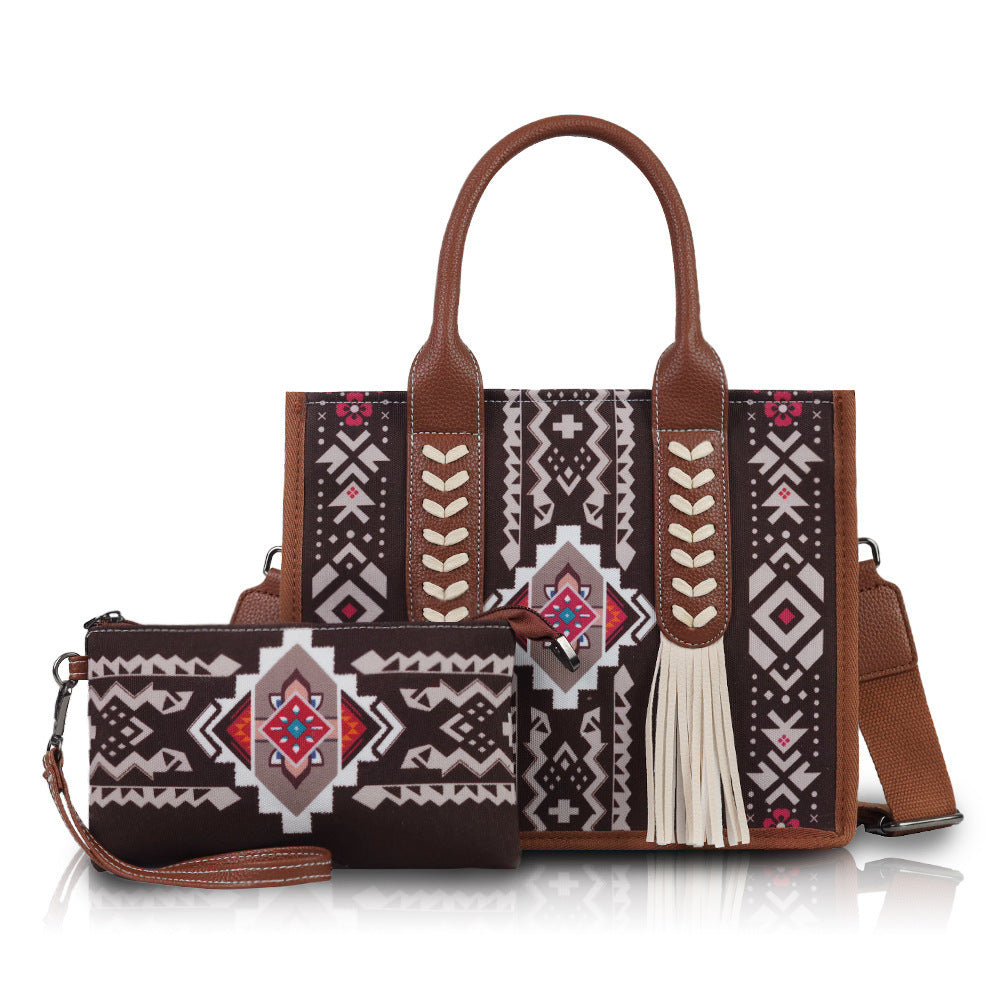 Bohemian Ethnic-Style Tassel Statement Toile Large-Capacity Crossbody Bag
