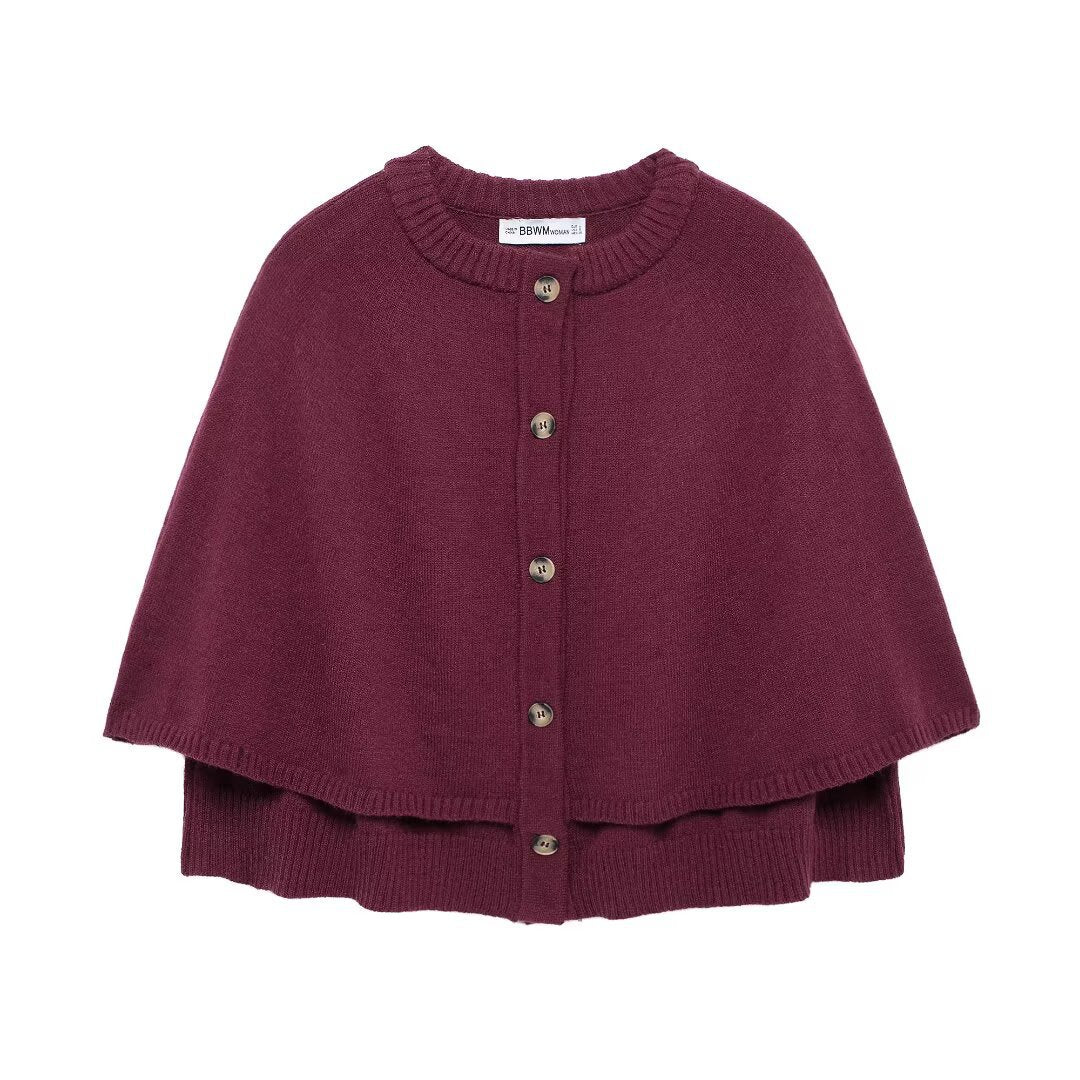 Femme Mode Versatile Cape-style Col rond Châle tricoté Veste courte