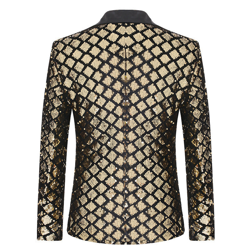 Scène Banquet Host Party Diamond-Shaped Sequin Suit Tuxedo Coat