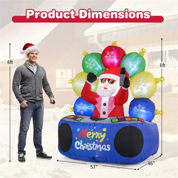 6ft Xmas gonflable DJ Santa - RGB LED Orbs Musique Mute Mode Stakes/Ropes Quick Setup Outdo