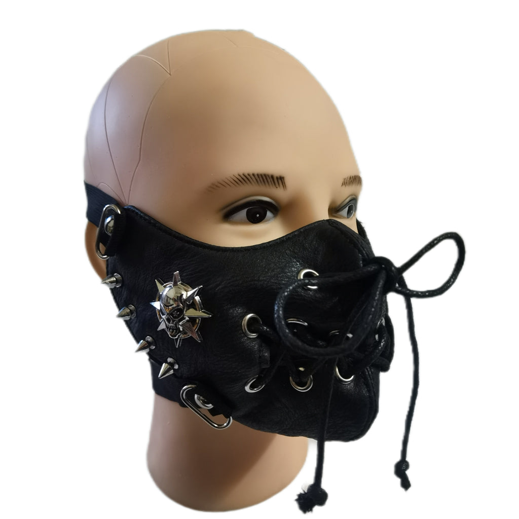 Crâne cuir d'équitation noir demi visage masque
